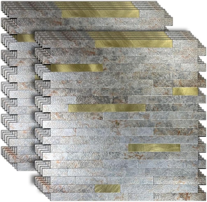 weimeisc 10-Sheet Peel and Stick Backsplash Tile for Kitchen, Self-Adhesive Backsplash Tile, Stick on Bathroom Vanities，Fireplace, Laundry Table (Printed +Frosted Golden) - Image 1
